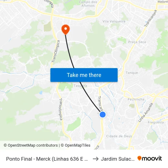 Ponto Final - Merck (Linhas 636 E 801) to Jardim Sulacap map