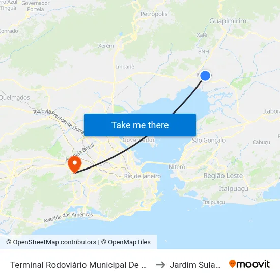 Terminal Rodoviário Municipal De Magé to Jardim Sulacap map