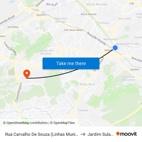 Rua Carvalho De Souza (Linhas Municipais) to Jardim Sulacap map