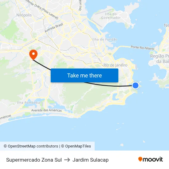 Supermercado Zona Sul to Jardim Sulacap map