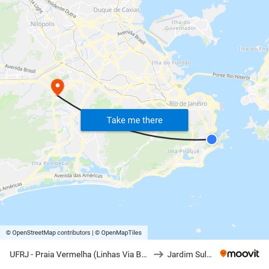 UFRJ - Praia Vermelha (Linhas Via Botafogo) to Jardim Sulacap map