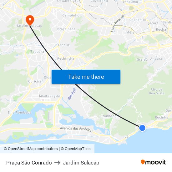 Praça São Conrado to Jardim Sulacap map