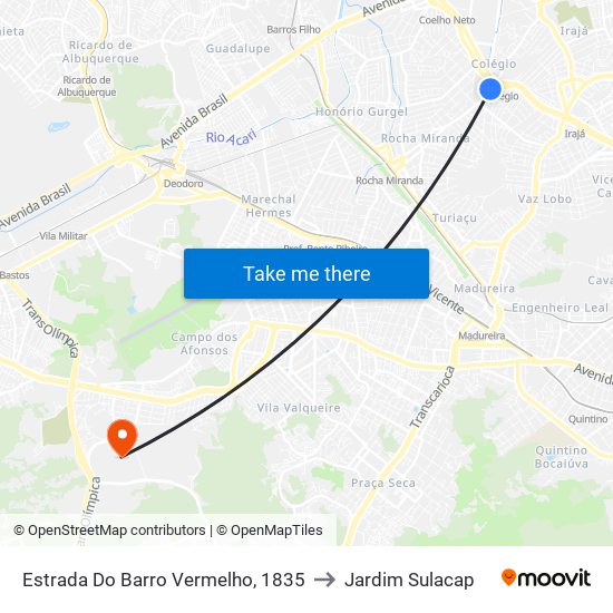 Estrada Do Barro Vermelho, 1835 to Jardim Sulacap map