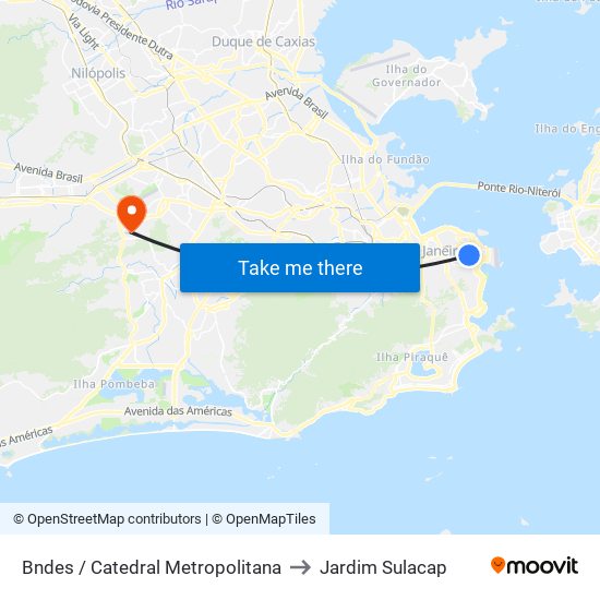 Bndes / Catedral Metropolitana to Jardim Sulacap map