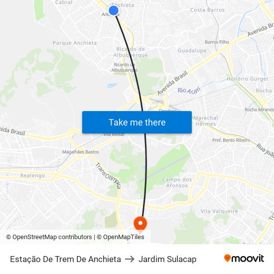 Estação De Trem De Anchieta to Jardim Sulacap map