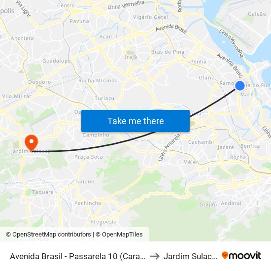 Avenida Brasil - Passarela 10 (Caracol) to Jardim Sulacap map