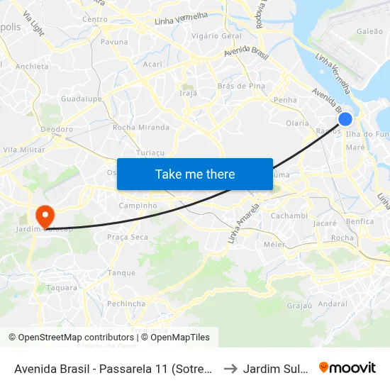 Avenida Brasil - Passarela 11 (Sotreq Ramos) to Jardim Sulacap map