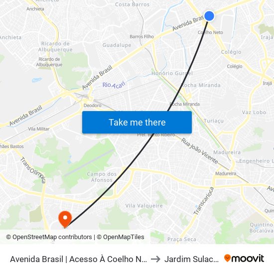 Avenida Brasil | Acesso À Coelho Neto to Jardim Sulacap map