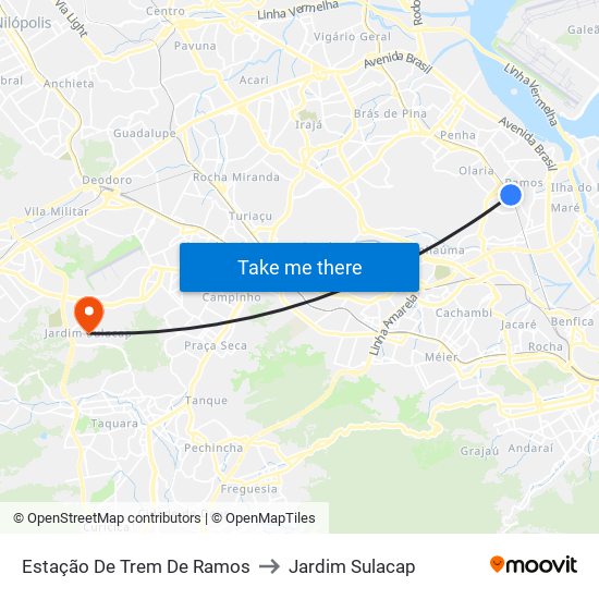 Estação De Trem De Ramos to Jardim Sulacap map