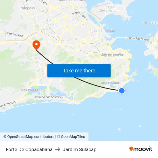 Forte De Copacabana to Jardim Sulacap map