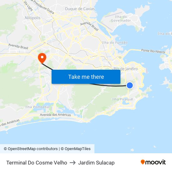 Terminal Do Cosme Velho to Jardim Sulacap map