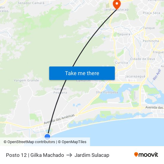 Posto 12 | Gilka Machado to Jardim Sulacap map