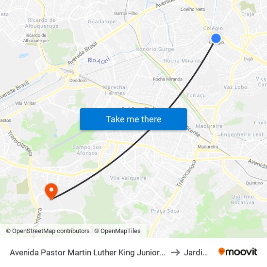 Avenida Pastor Martin Luther King Junior | Metrô Colégio (Sentido Del Castilho) to Jardim Sulacap map