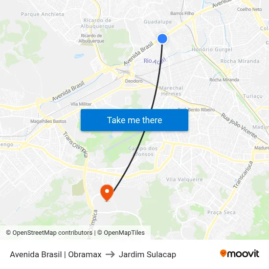 Avenida Brasil | Obramax to Jardim Sulacap map