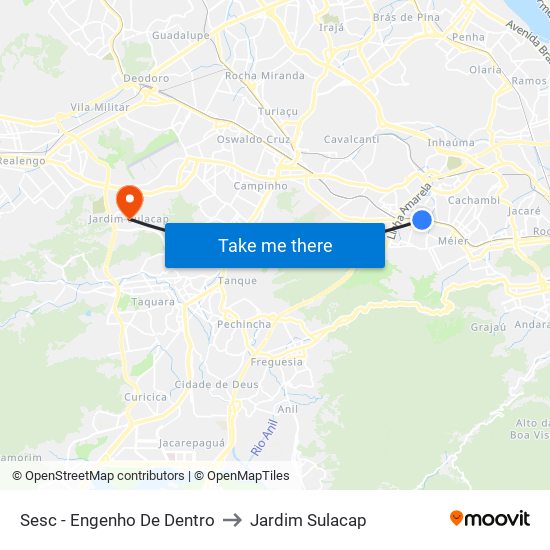 Sesc - Engenho De Dentro to Jardim Sulacap map