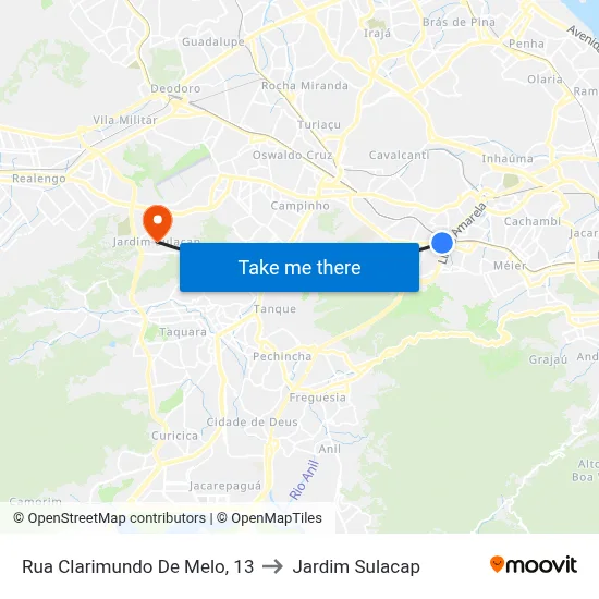 Rua Clarimundo De Melo, 13 to Jardim Sulacap map