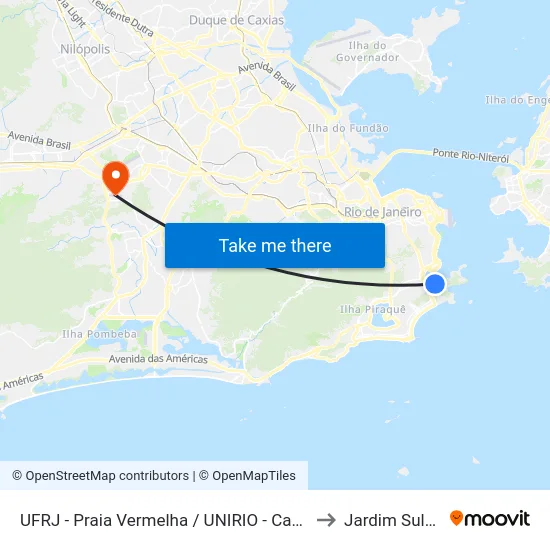 UFRJ - Praia Vermelha / UNIRIO - Campus 296 to Jardim Sulacap map