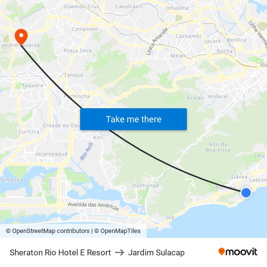 Sheraton Rio Hotel E Resort to Jardim Sulacap map