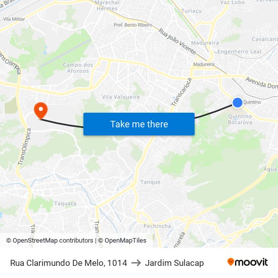 Rua Clarimundo De Melo, 1014 to Jardim Sulacap map