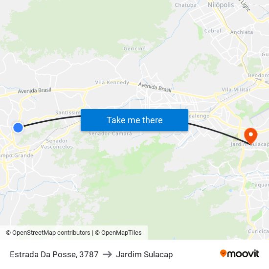 Estrada Da Posse, 3787 to Jardim Sulacap map