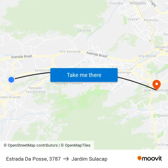 Estrada Da Posse, 3787 to Jardim Sulacap map