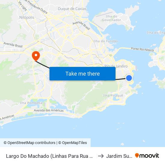 Largo Do Machado (Linhas Para Rua Das Laranjeiras) to Jardim Sulacap map