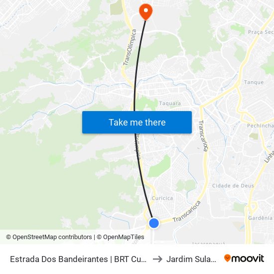 Estrada Dos Bandeirantes | BRT Curicica to Jardim Sulacap map