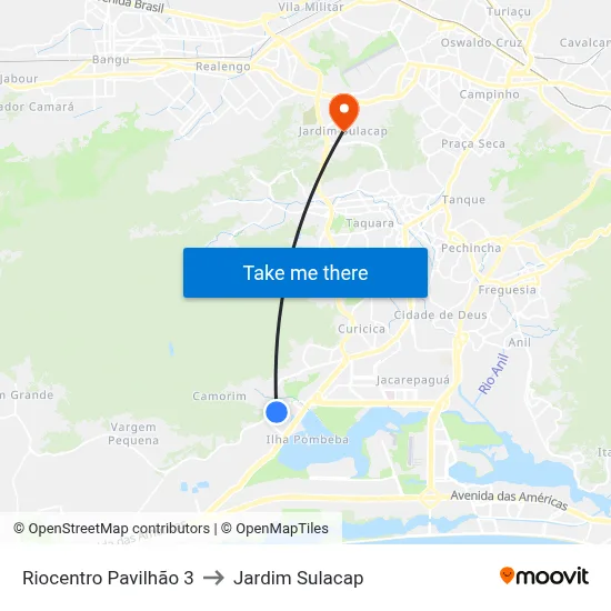 Riocentro Pavilhão 3 to Jardim Sulacap map