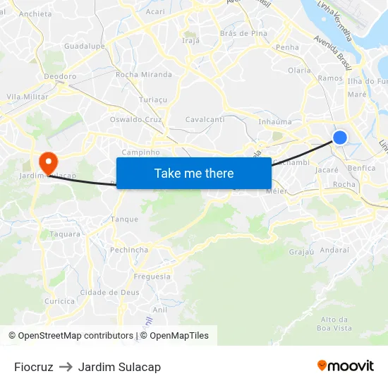 Fiocruz to Jardim Sulacap map