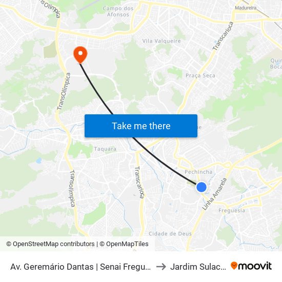 Av. Geremário Dantas | Senai Freguesia to Jardim Sulacap map