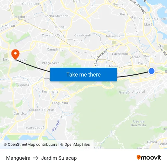 Mangueira to Jardim Sulacap map