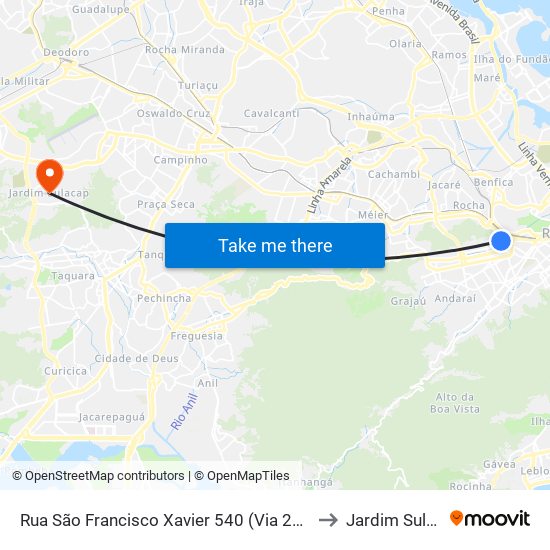 Rua São Francisco Xavier 540 (Via 24 De Maio) to Jardim Sulacap map