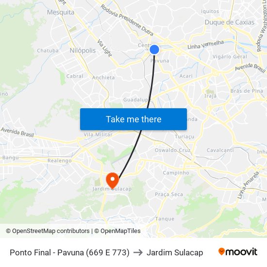 Ponto Final - Pavuna (669 E 773) to Jardim Sulacap map