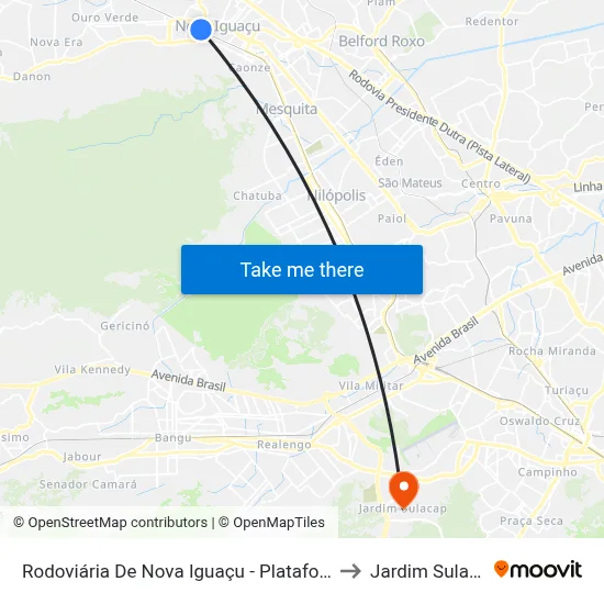 Rodoviária De Nova Iguaçu - Plataforma A to Jardim Sulacap map