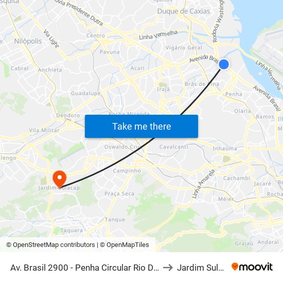 Av. Brasil 2900 - Penha Circular Rio De Janeiro to Jardim Sulacap map
