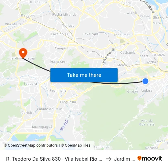 R. Teodoro Da Silva 830 - Vila Isabel Rio De Janeiro - Rj 20560-025 Brasil to Jardim Sulacap map