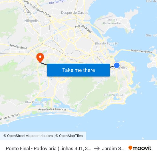 Ponto Final - Rodoviária (Linhas 301, 302, 606 E Sv606) to Jardim Sulacap map