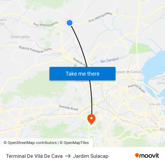 Terminal De Vila De Cava to Jardim Sulacap map