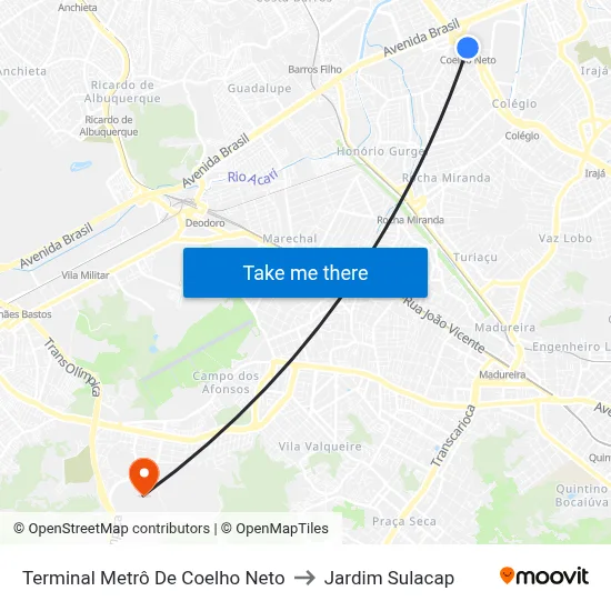 Terminal Metrô De Coelho Neto to Jardim Sulacap map