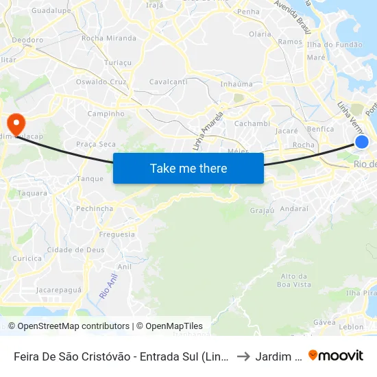 Feira De São Cristóvão - Entrada Sul (Linhas Vindas Da Linha Vermelha) to Jardim Sulacap map