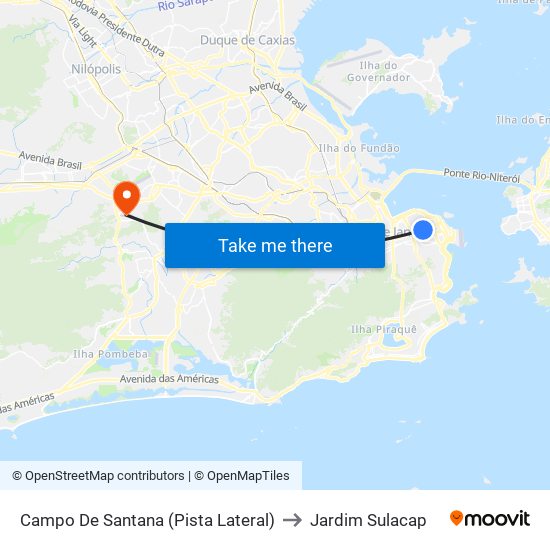 Campo De Santana (Pista Lateral) to Jardim Sulacap map