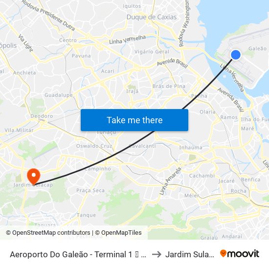 Aeroporto Do Galeão - Terminal 1 ✈ (Volta) to Jardim Sulacap map