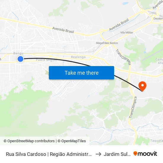 Região Administrativa | Bangu to Jardim Sulacap map