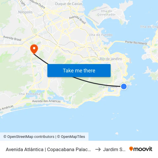 Avenida Atlântica | Copacabana Palace - Faixa Reversível to Jardim Sulacap map