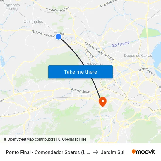 Ponto Final - Comendador Soares (Linha 541l) to Jardim Sulacap map