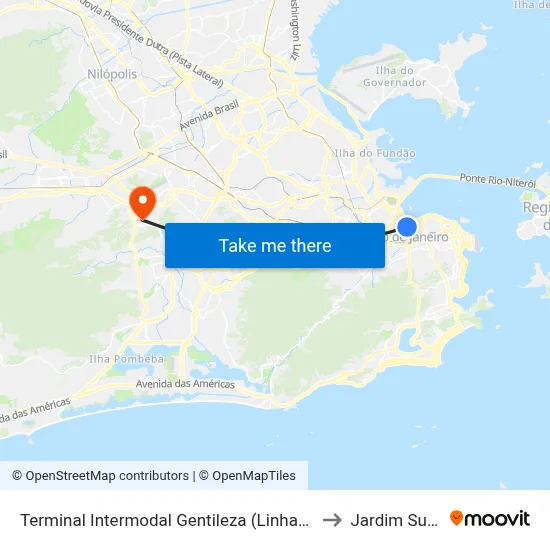 Terminal Intermodal Gentileza (Linhas Municipais) to Jardim Sulacap map