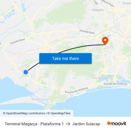 Terminal Magarça - Plataforma 1 to Jardim Sulacap map