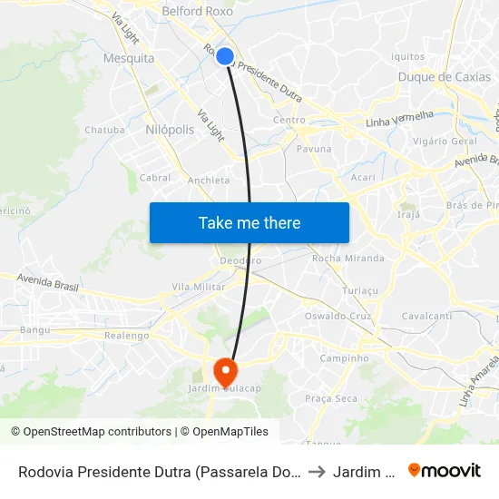 Rodovia Presidente Dutra (Passarela Do Oásis/Coelho Da Rocha) to Jardim Sulacap map