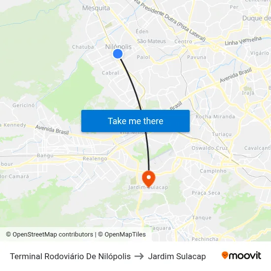Terminal Rodoviário De Nilópolis to Jardim Sulacap map