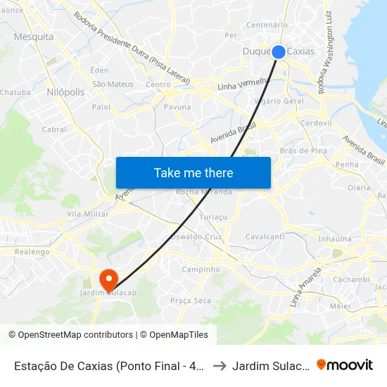 Estação De Caxias (Ponto Final - 415t) to Jardim Sulacap map